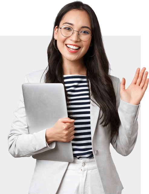 Workflow for business workflow4biz lady holding a laptop waving Workflow for business workflow4biz lady holding a laptop waving