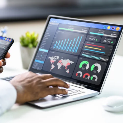 BizConnect image of data and satistics been recorded on a computer