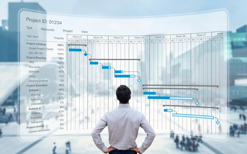 Man looking at project plan